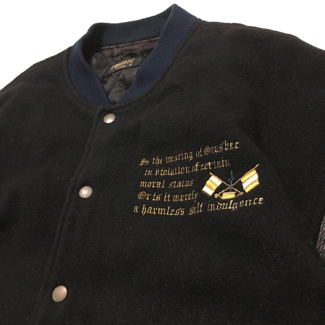 【個性派古着】激レア！ヴィンテージ スタジャン　豪華刺繍入り　リブ牛革　黒