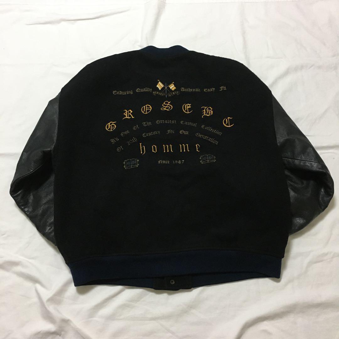 【個性派古着】激レア！ヴィンテージ スタジャン　豪華刺繍入り　リブ牛革　黒