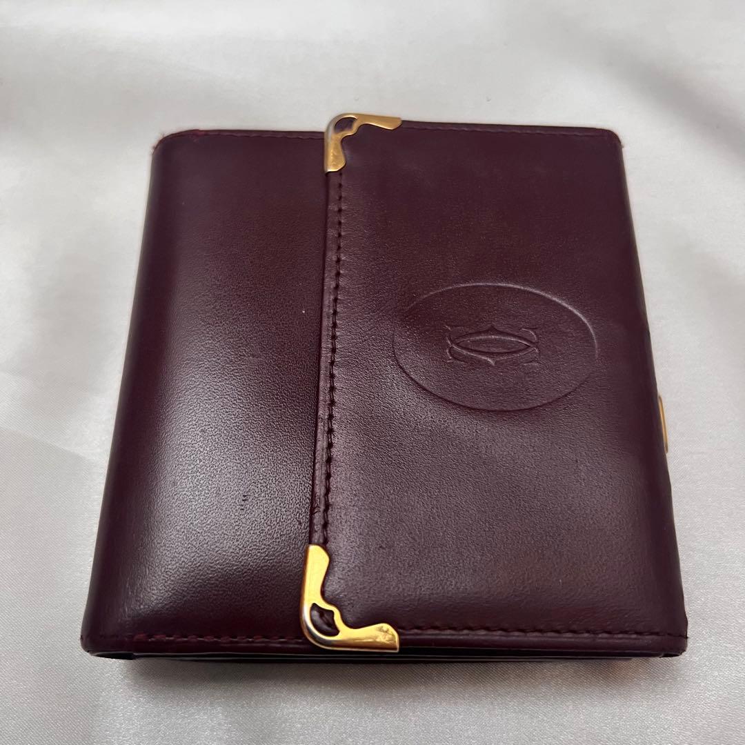 ◇美品◇カルティエ　マストライン　コンパクト財布　ゴールド×ボルドー　がま口
