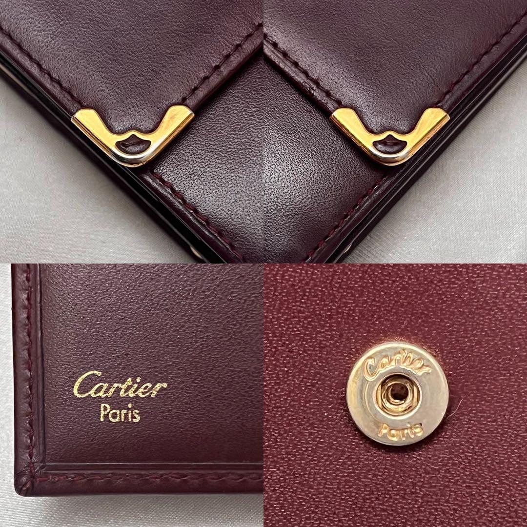 ◇美品◇カルティエ　マストライン　コンパクト財布　ゴールド×ボルドー　がま口