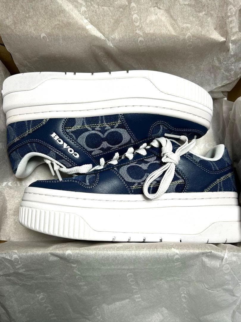 【新品】 COACH コーチ スニーカー スライダー 靴 24cm デニム