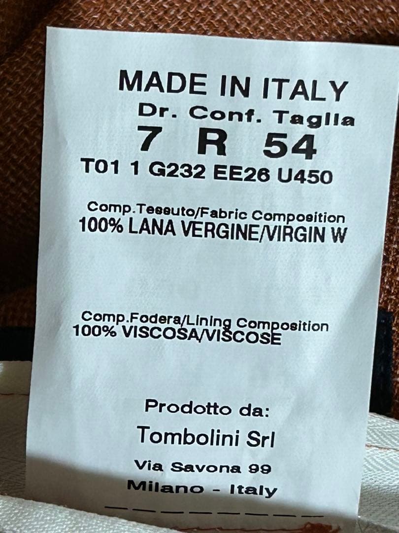 イタリア製　TOMBOLINI ヴァージンウール100% テーラードジャケット