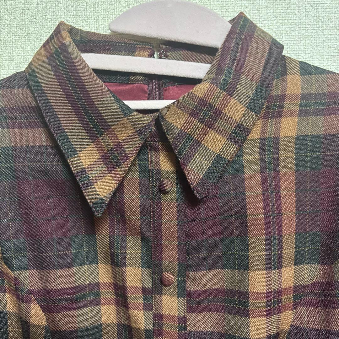 【未使用】エミリアウィズ ベルト付きチェックフレアワンピース　Sサイズ