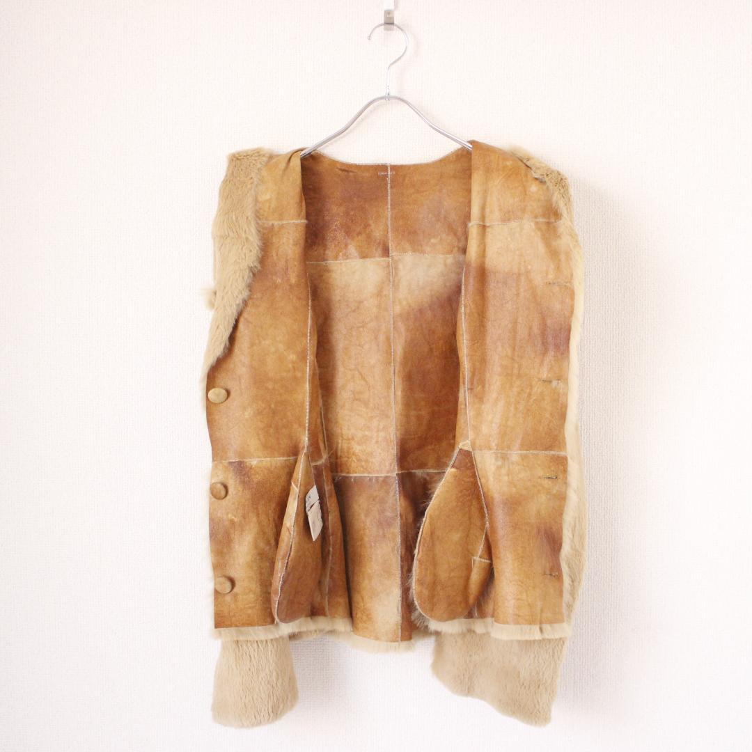 LANVIN ラビットファー レザージャケット M ベージュ