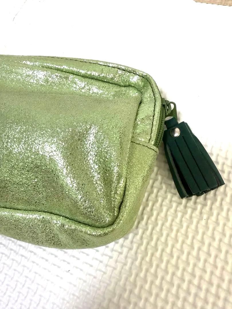 ペチカペンケースPETTICKA本革ラメmememeペンケース　ラメグリーン