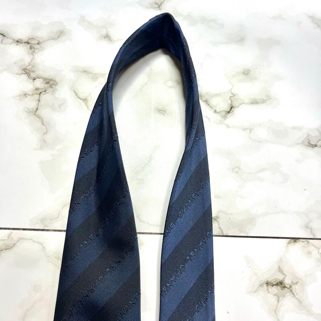 美品✨　CHANEL ネクタイ　ネイビー　ストライプ　チェーン