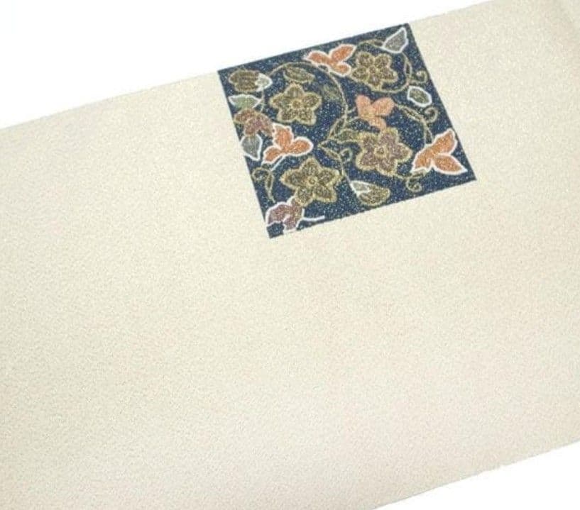 【美品】綴れ帯 河村織物 通年 アイボリー 花更紗 綴れ織 正絹 八寸 西陣