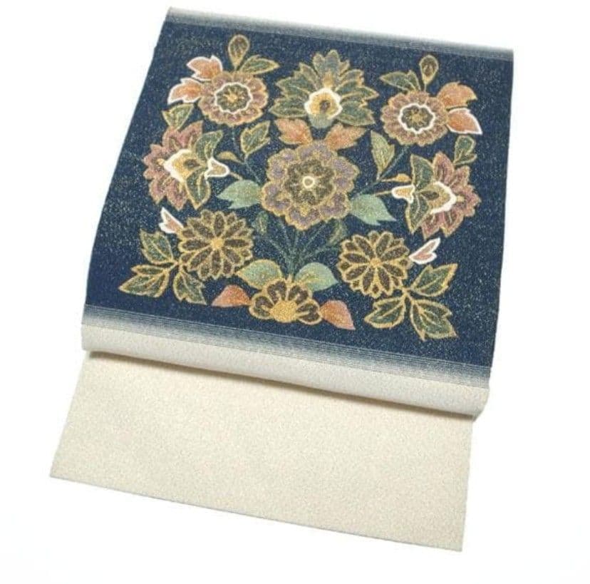 【美品】綴れ帯 河村織物 通年 アイボリー 花更紗 綴れ織 正絹 八寸 西陣