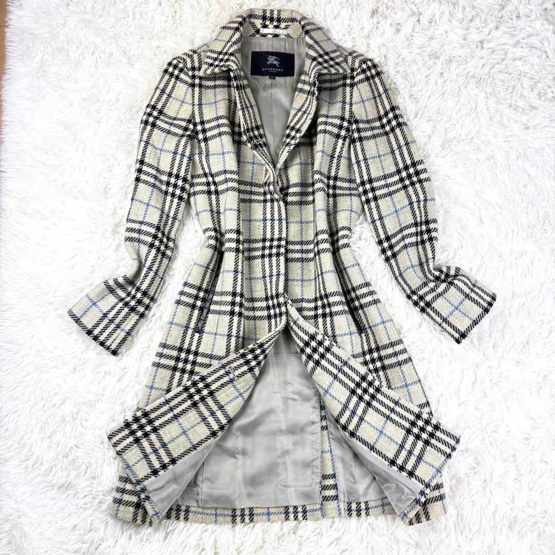 【美品】バーバリー　ビンテージ　ロングコート　ノバチェック　グレーブルー40 L