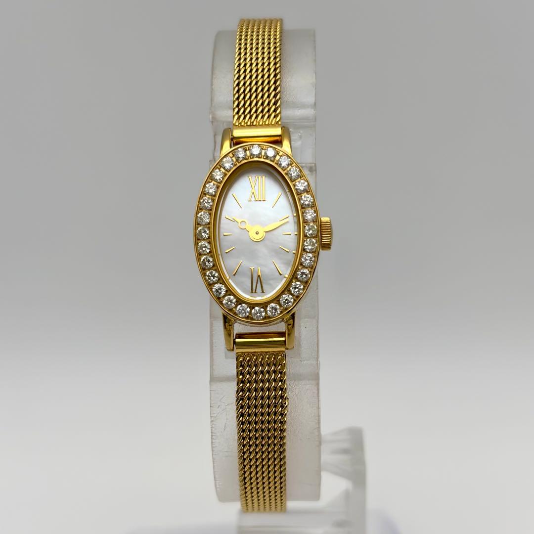 激レア✨ルナージュ 時計 ダイヤベゼル 0.46ct ゴールド オーバル シェル