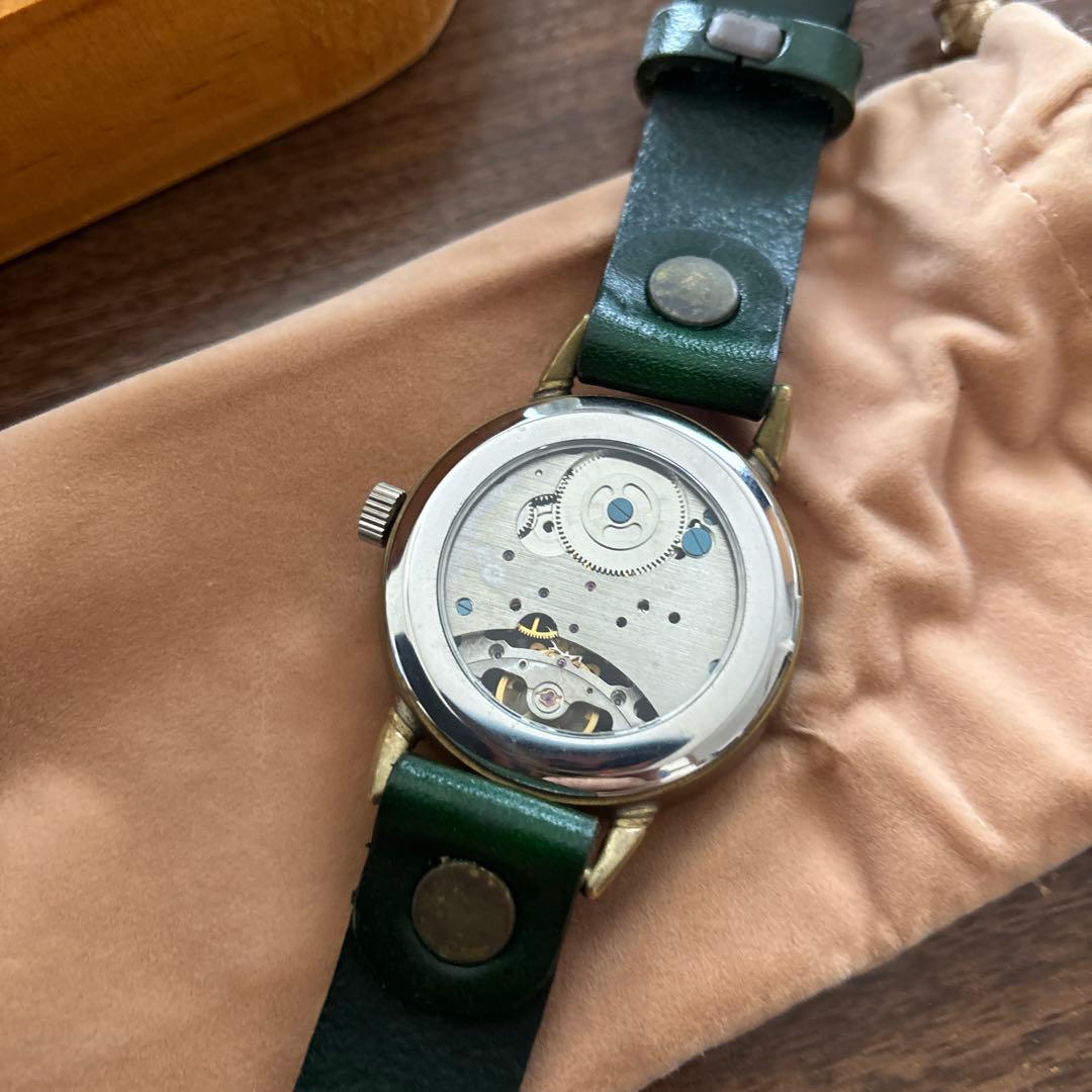 【最終値下げ】Mu-ra スケルトン腕時計 グリーンレザー