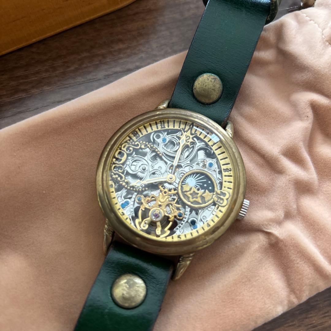 【最終値下げ】Mu-ra スケルトン腕時計 グリーンレザー