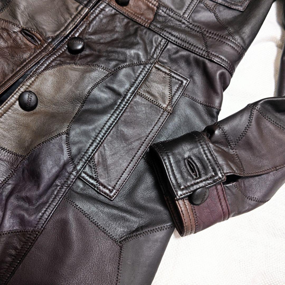 コーチCOACHアップサイクルパッチワークラムレザートレンチコートXS