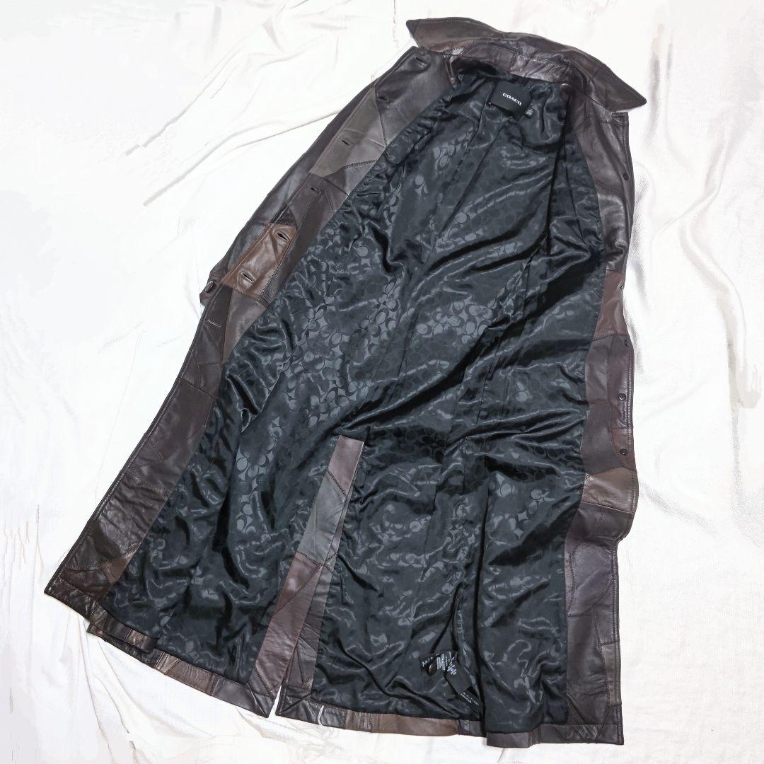 コーチCOACHアップサイクルパッチワークラムレザートレンチコートXS