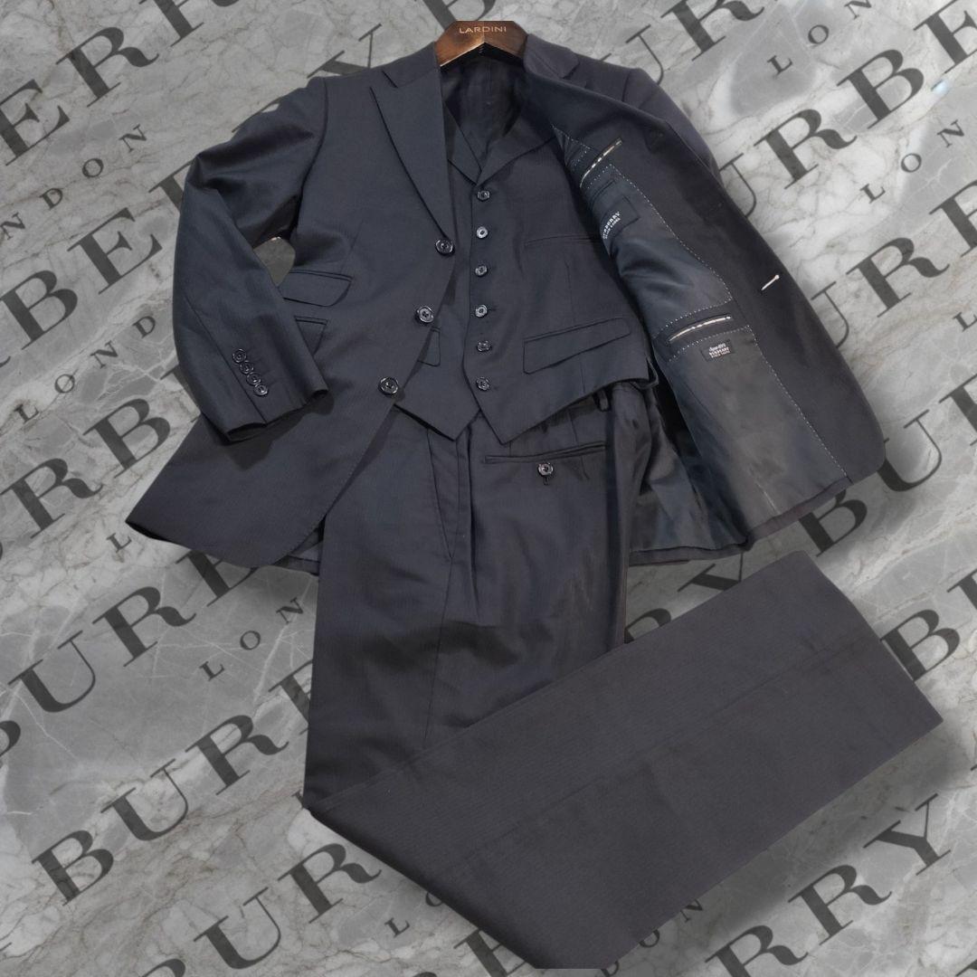 バーバリーブラックレーベル 3Pスーツ 黒 AB6 シャドーストライプ