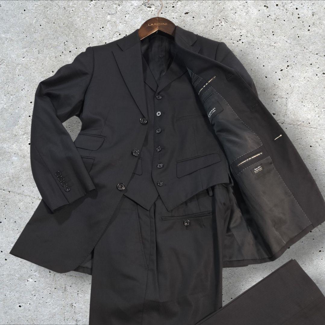 バーバリーブラックレーベル 3Pスーツ 黒 AB6 シャドーストライプ