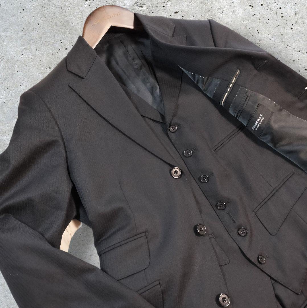 バーバリーブラックレーベル 3Pスーツ 黒 AB6 シャドーストライプ