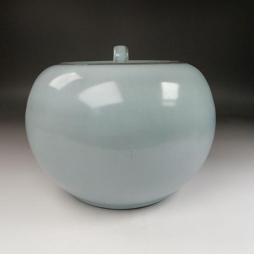 Ｔ１９０　水指　『青磁　水指』『月白』『妙高焼』『髙井進』　共箱　茶道具