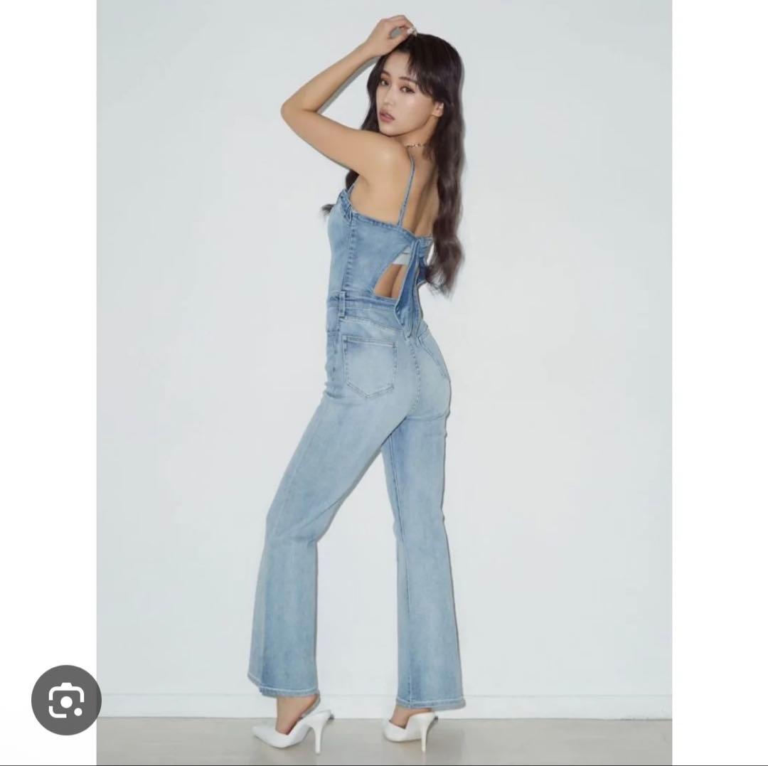 BACKリボンデニムロンパース　GYDA XS