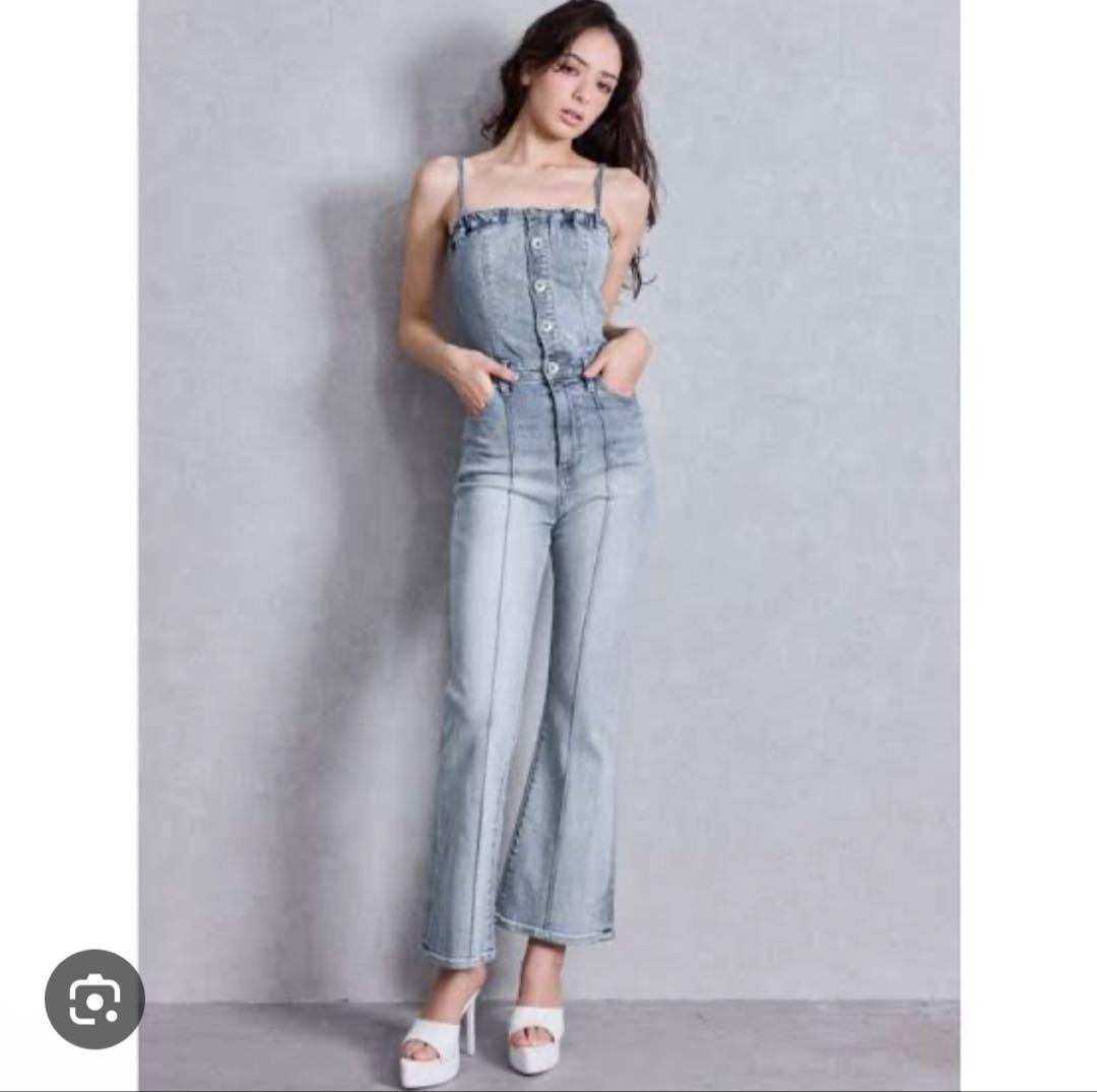 BACKリボンデニムロンパース　GYDA XS