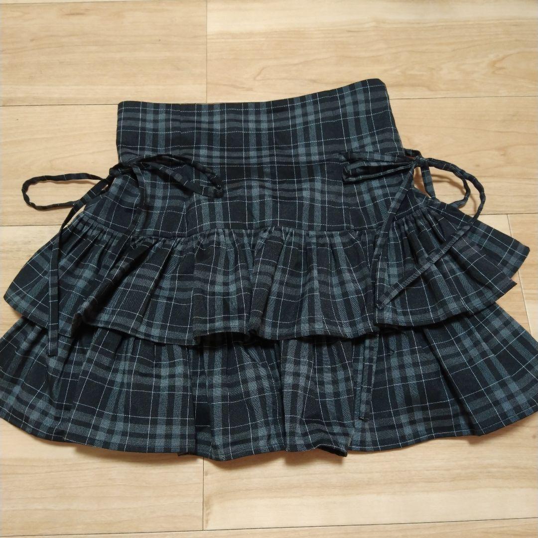 pium サイドリボンティアードスカート チェック柄フリルミニスカート