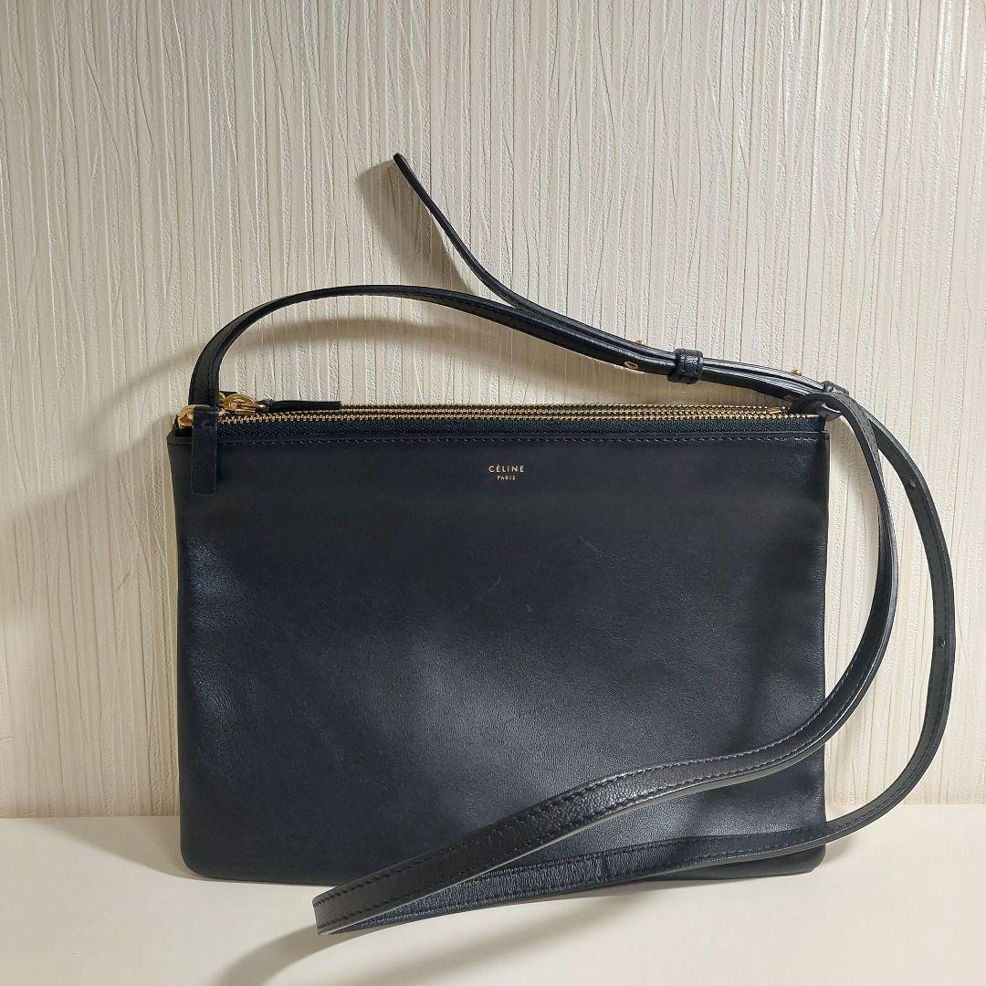 セリーヌ トリオ ラージ ショルダーバッグ レザー ブラック 17145