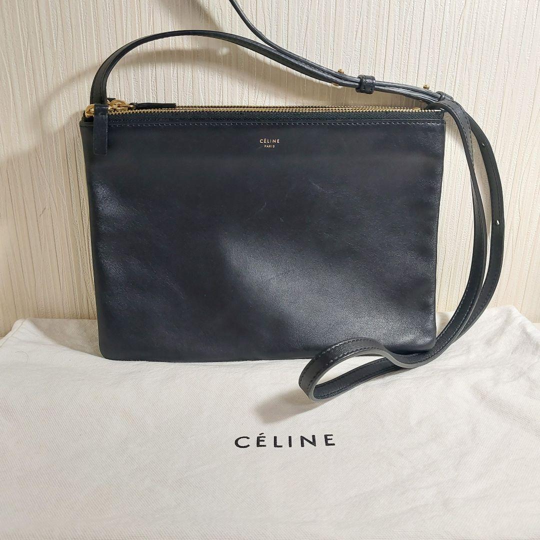 セリーヌ トリオ ラージ ショルダーバッグ レザー ブラック 17145