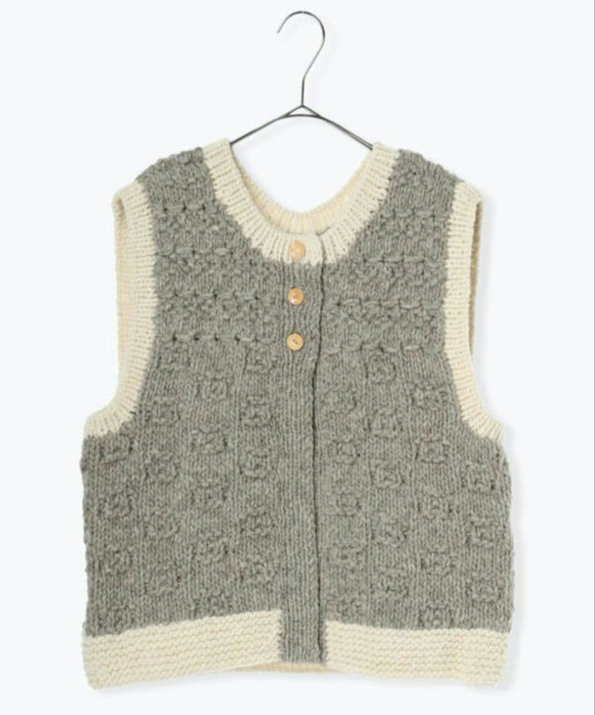 SM2＊ tsuharu ＊ペルーニット手編み前後着ベスト＊ベージュ★ 新品 ★