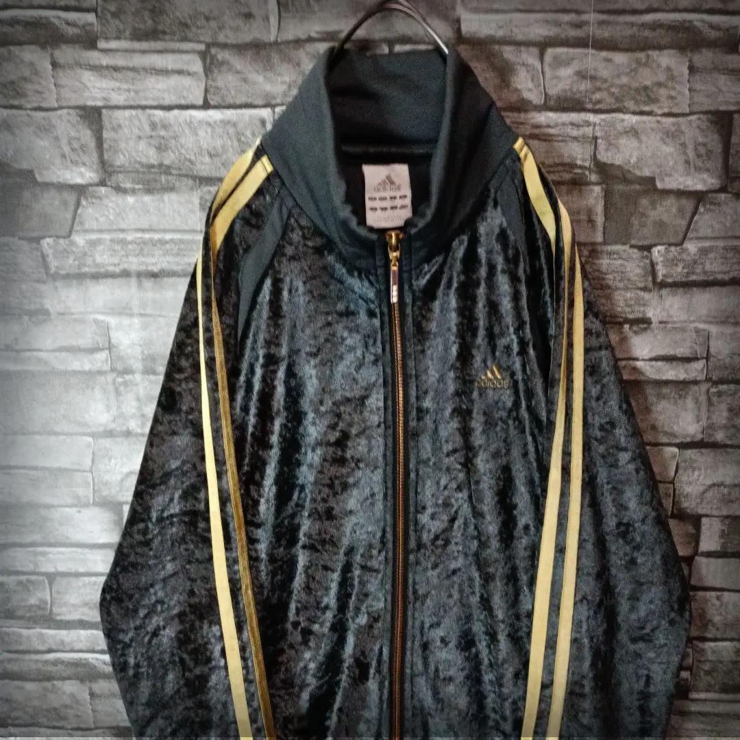 00ｓ☆アディダスベロアジャージ 刺繍ロゴ ハイネック ゴージャス 万国旗タグ
