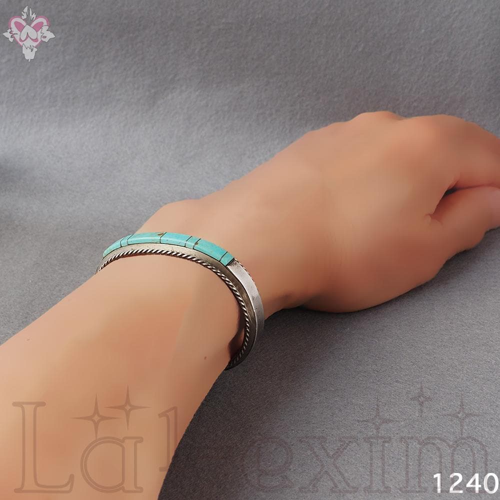 天然石 ターコイズ インディアンジュエリー シルバー バングル インレイ ナバホ