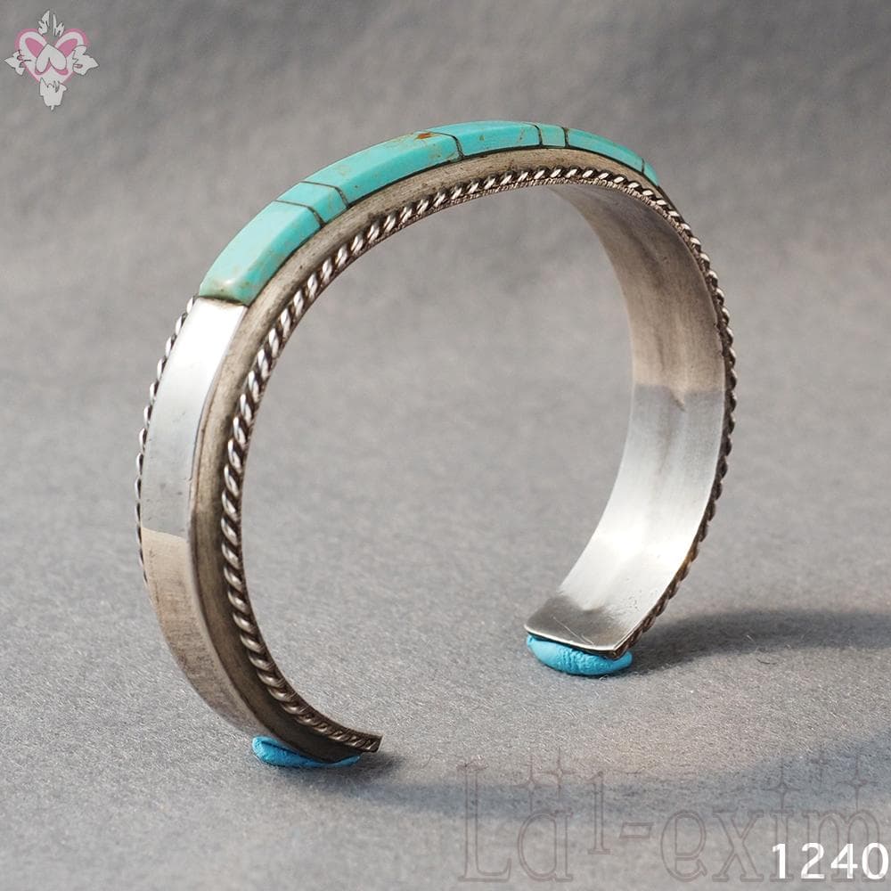 天然石 ターコイズ インディアンジュエリー シルバー バングル インレイ ナバホ