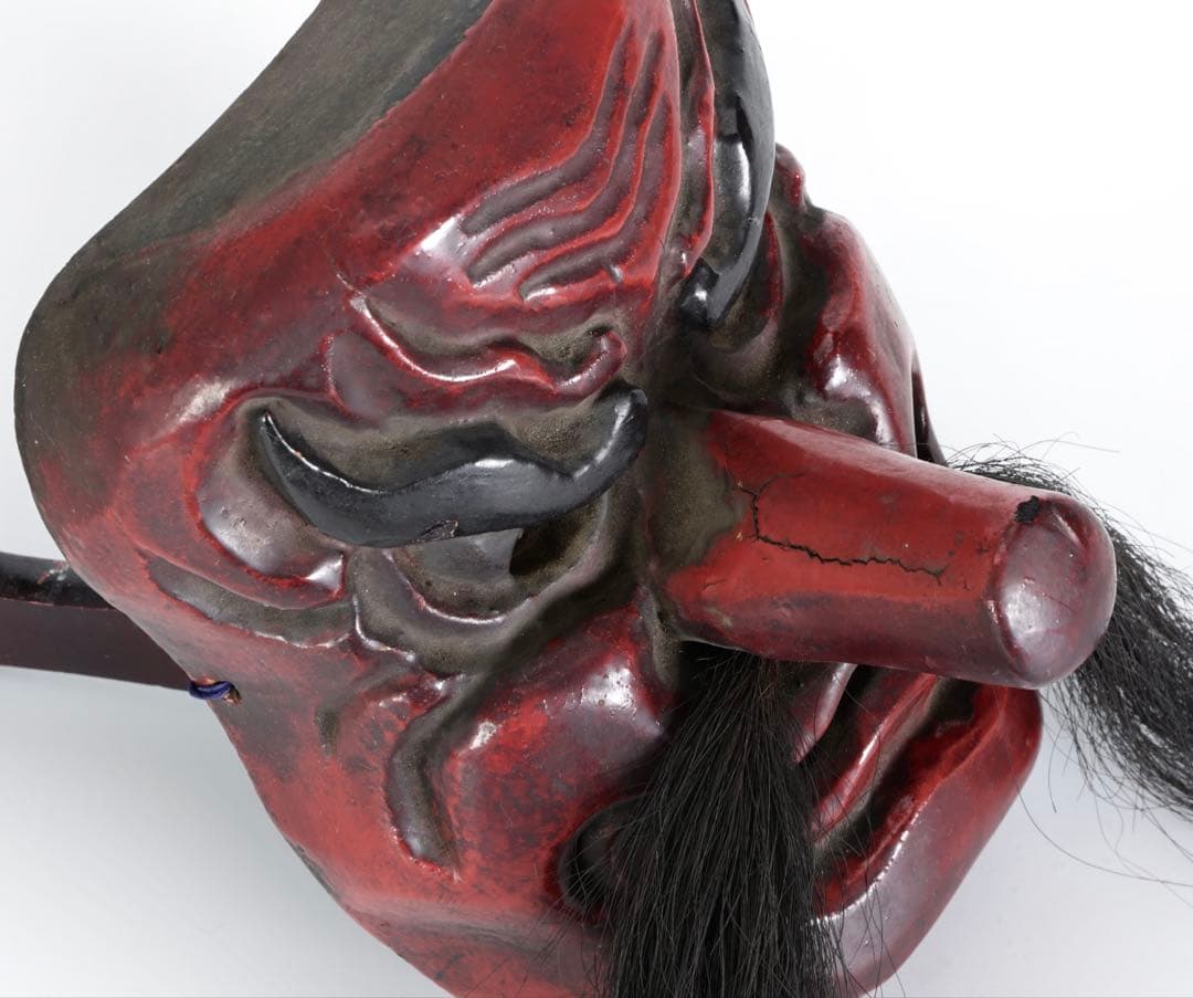 木彫神楽面 小天狗 赤天狗 古面 縁起物 魔除け 能面 狂言面 古美術 骨董品