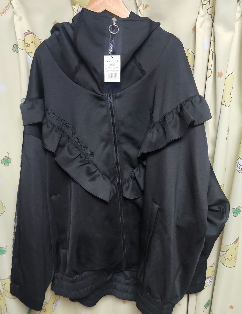 REFLEM×Dimmoire コラボ ジップアップフリルパーカー ブラック