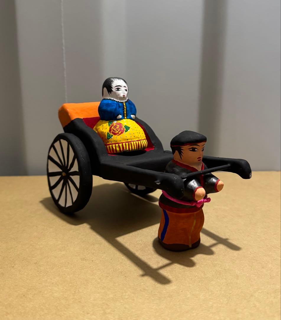 長門張子　南蛮婦人　車夫　人力車　張子　民芸品　郷土玩具