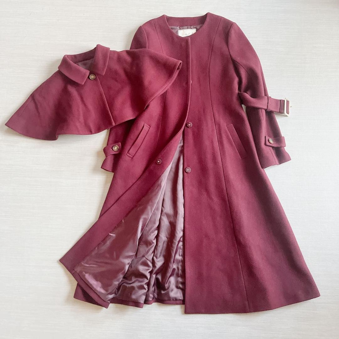 美品【Noela ノエラ】2way ケープ ウールコート ボルドー S
