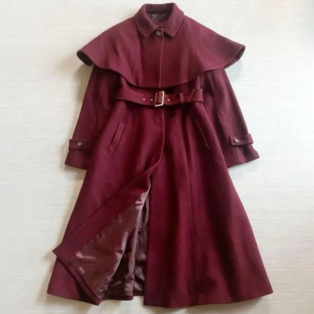 美品【Noela ノエラ】2way ケープ ウールコート ボルドー S