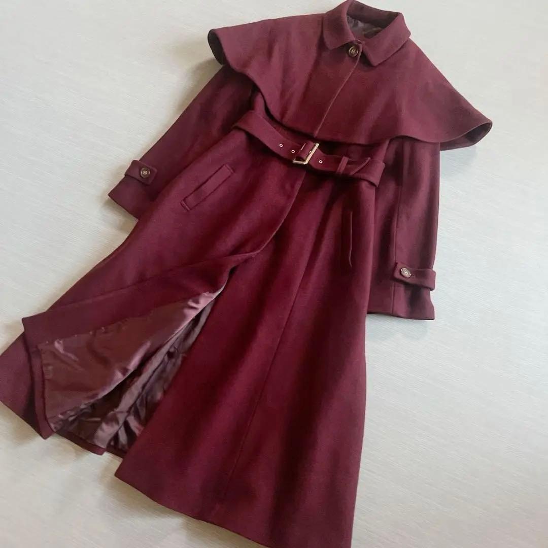 美品【Noela ノエラ】2way ケープ ウールコート ボルドー S
