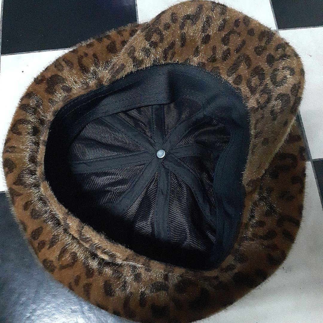 ロックンロールパンクロカビリービッグシルエット豹柄フェイクファーキャスケット