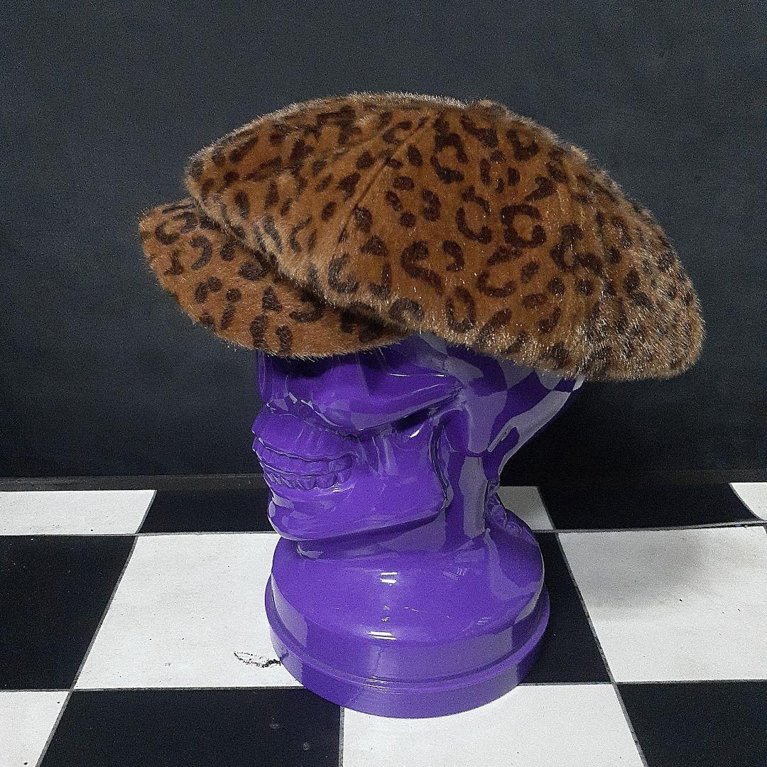 ロックンロールパンクロカビリービッグシルエット豹柄フェイクファーキャスケット