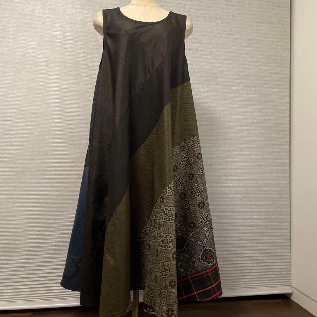 着物ワンピーステントラインマキシ丈【223】大島紬《龍郷柄7マルキ含む》