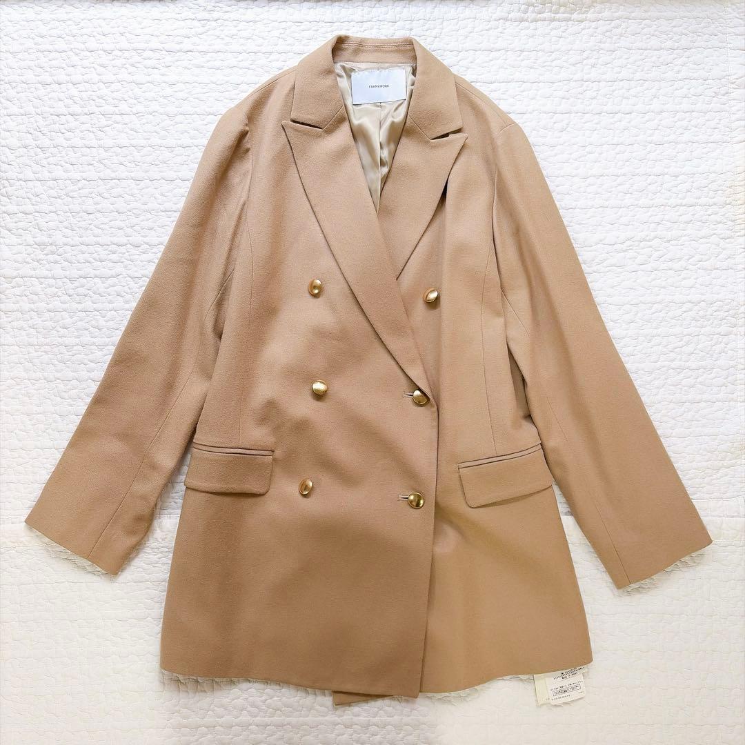 タグ付⚑ フレームワーク　ダブルブレストジャケット カシミヤ　金ボタン　ベージュ