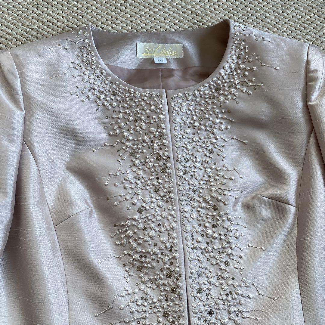イギン Zibelin正装用結婚式マザーズドレスライトグレー ビーズ刺繍 スーツ