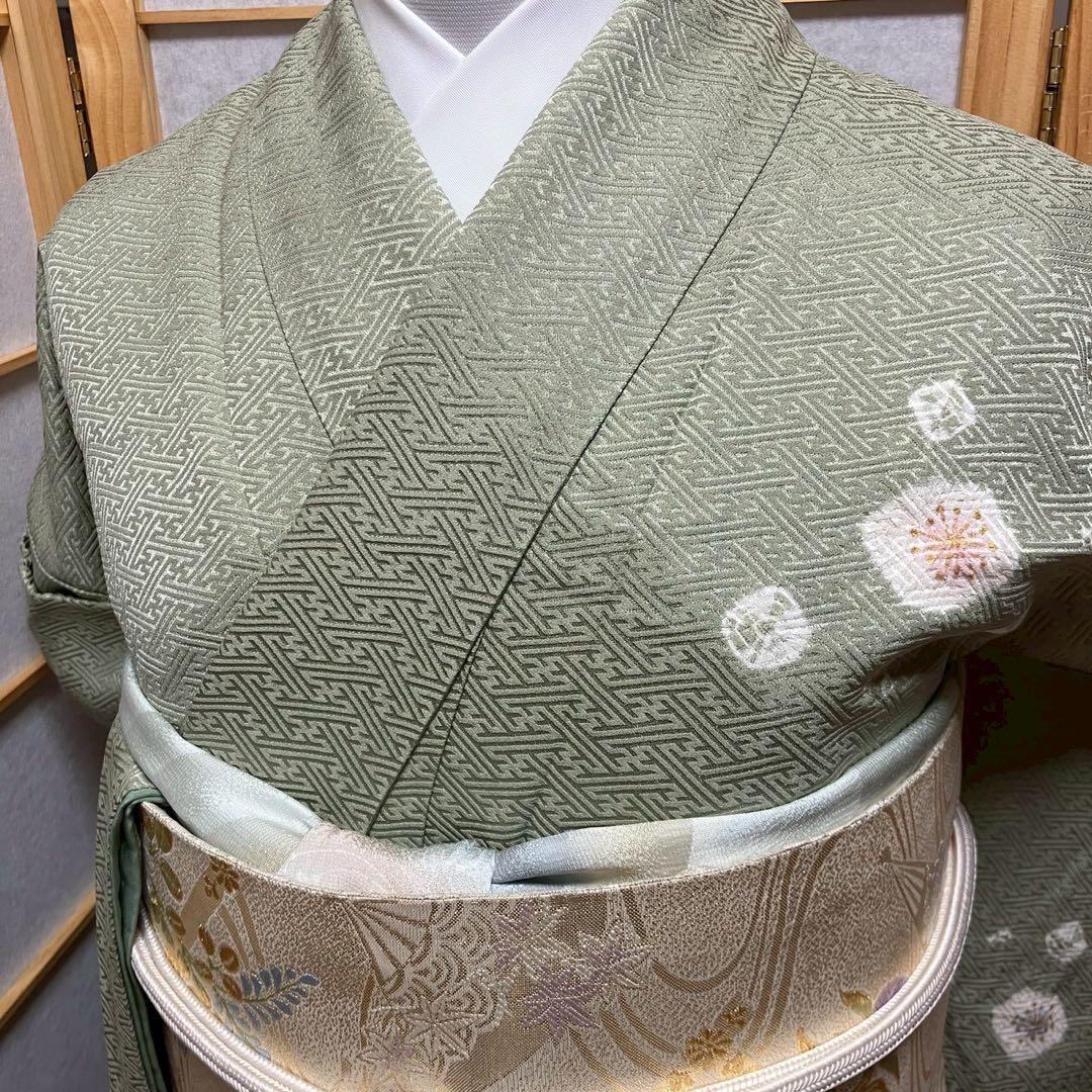 カメ様［6774］訪問着 舞花文様 金彩 絞り 幅広サイズ 正絹 着物 袷