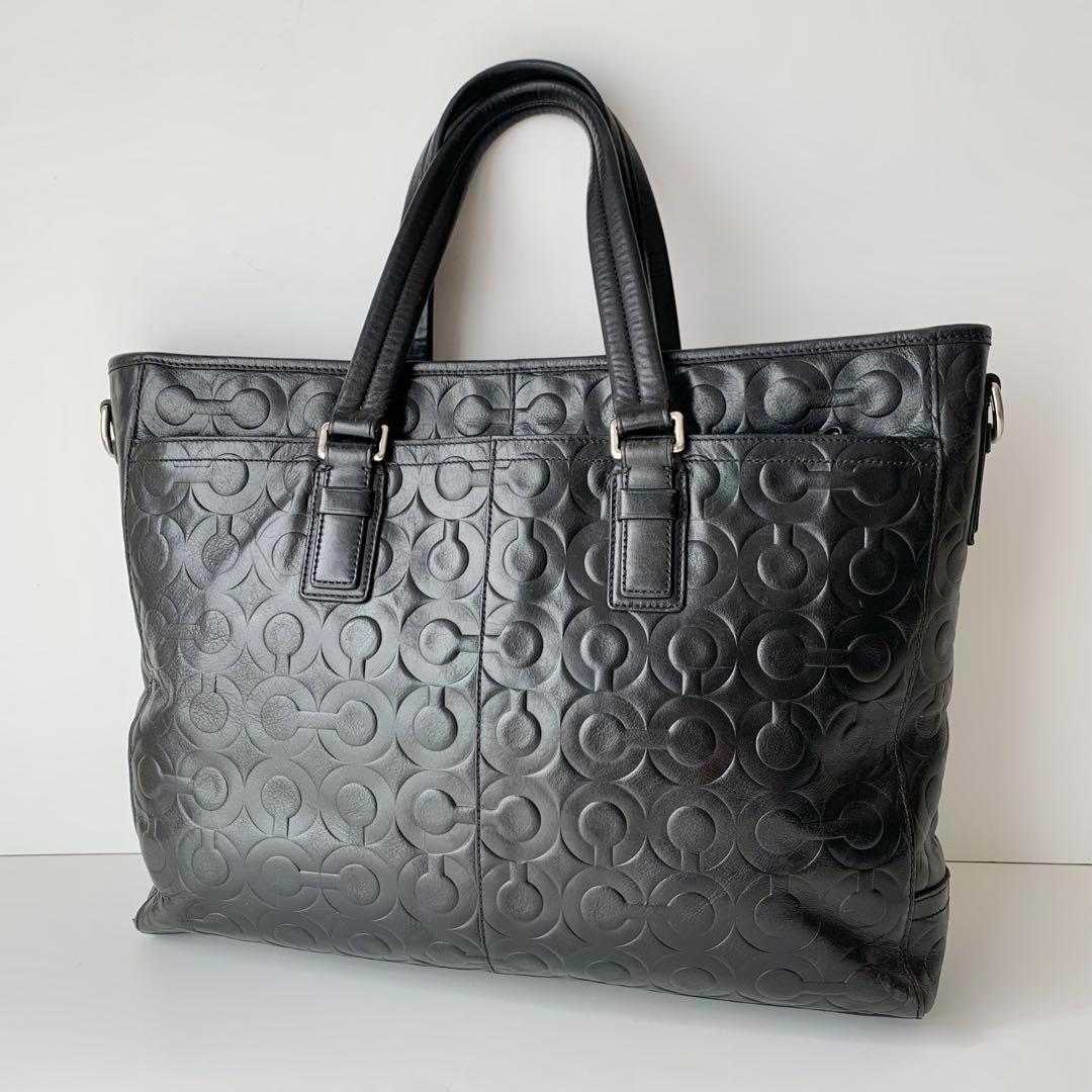 【COACH】コーチ　ビジネスバッグ　ブラック　黒　オプアート　レザー