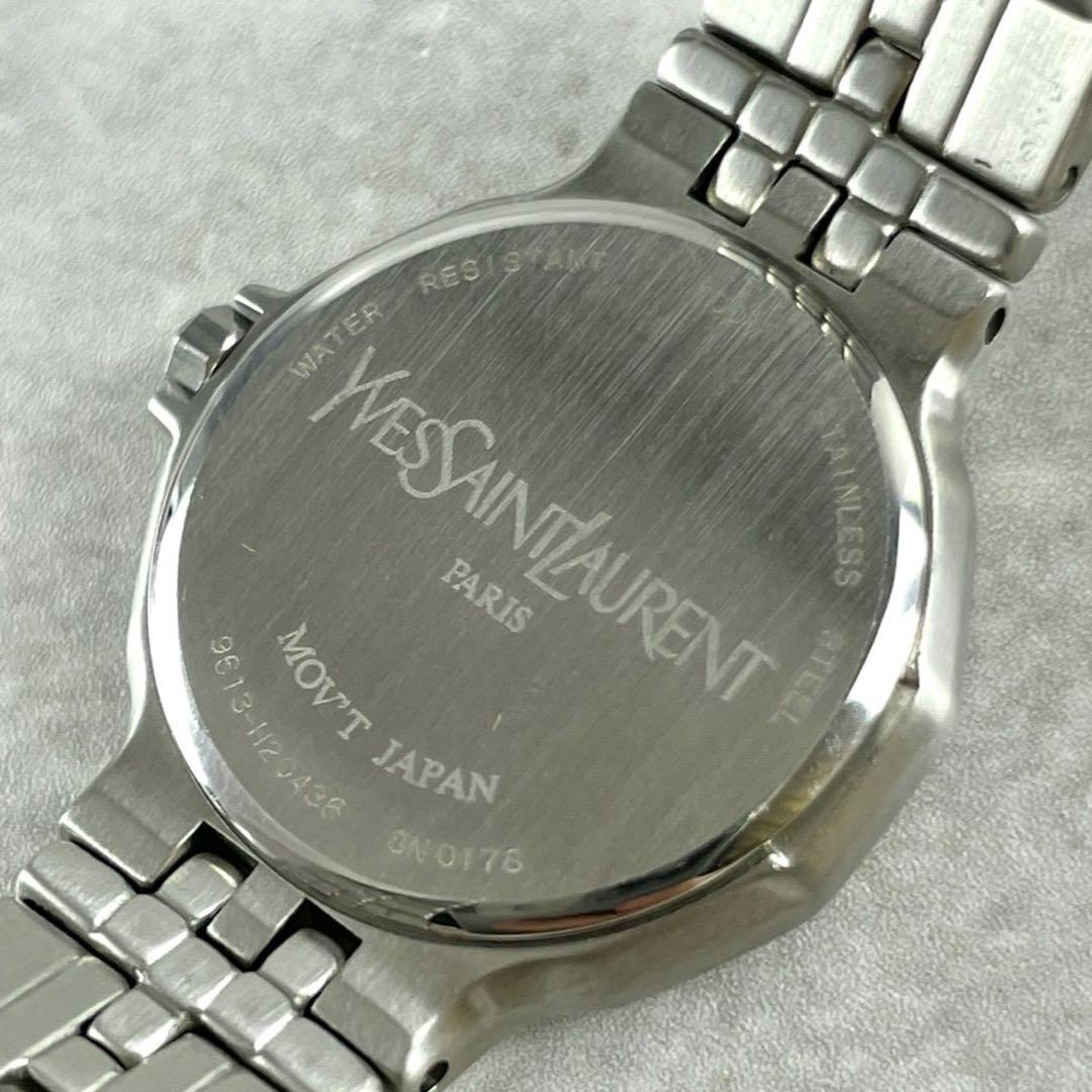 【稼働/極美品】 イヴサンローラン クォーツ腕時計 デイト ダイヤ シルバー