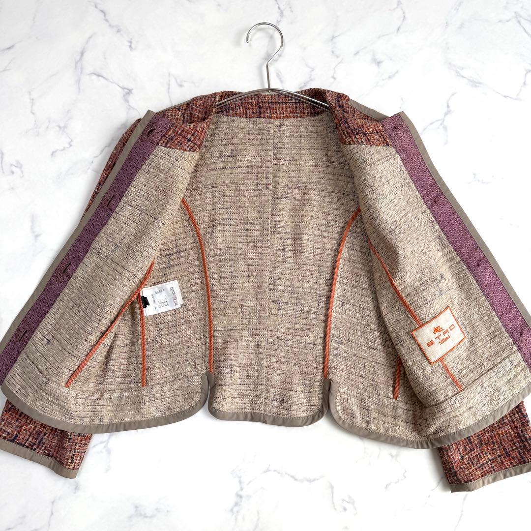 ETRO✨エトロ✨シルク混ノーカラージャケット　ツイード　イタリア製　Mサイズ