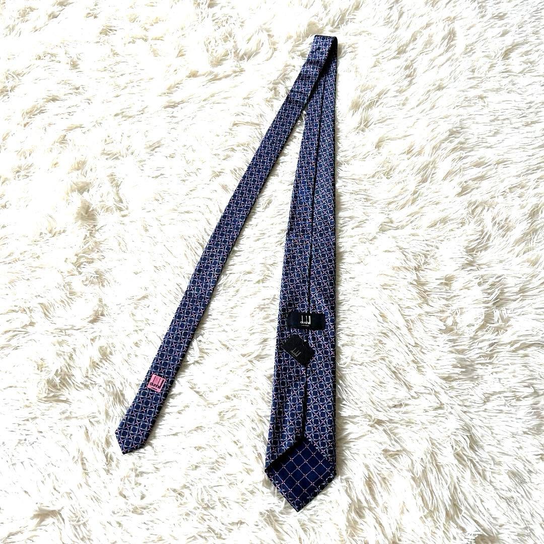 新品 ダンヒル ネクタイ シルク100％ 幾何学柄 ネイビー イタリア製 箱付