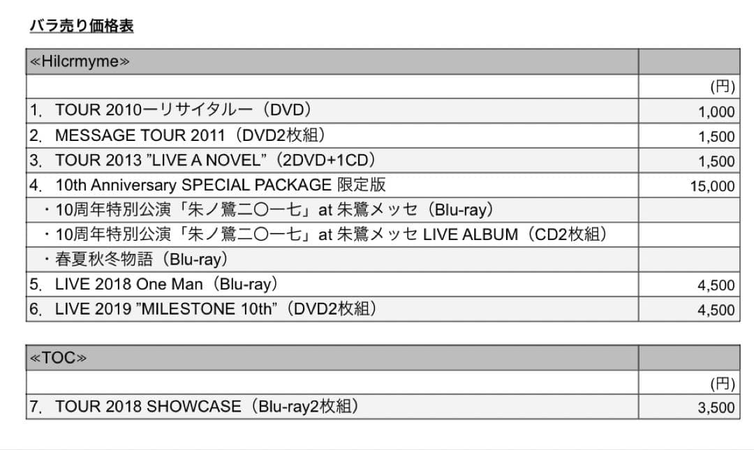 【バラ売可】Hilcrhyme /TOC DVD・Blu-ray 7作品セット