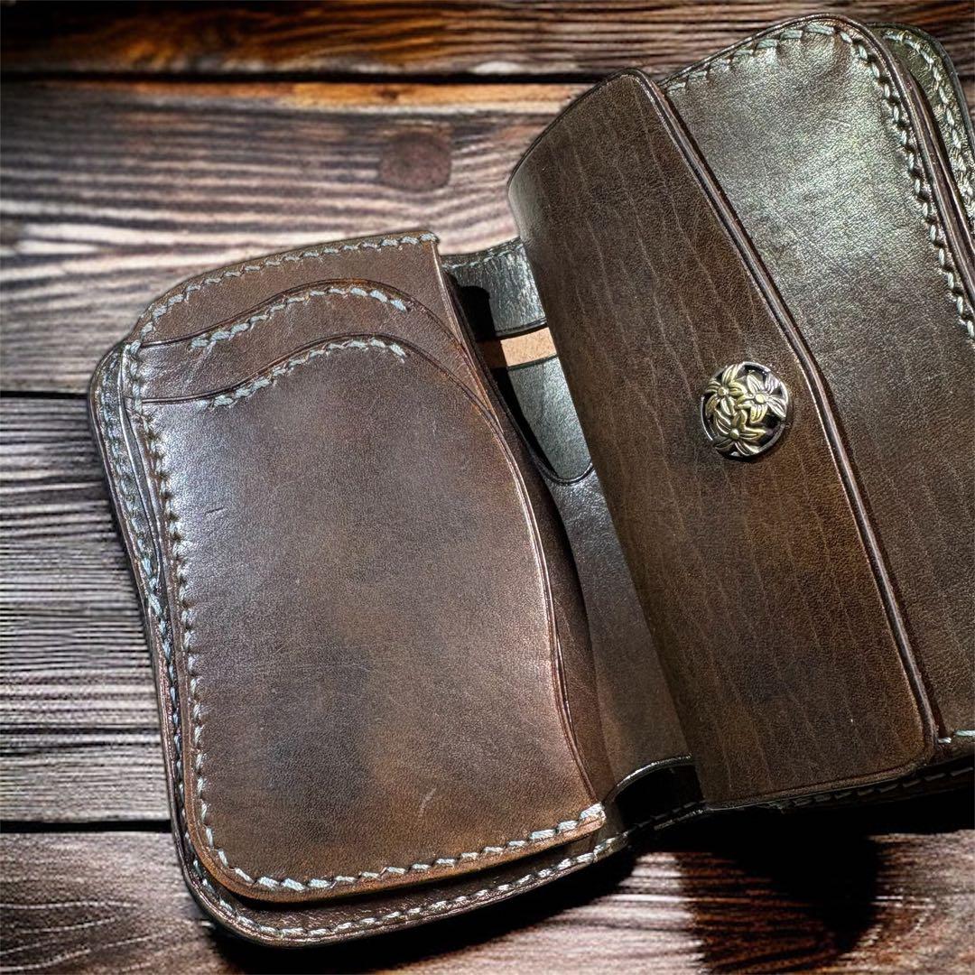 【姫路レザー・手縫い】ミドルウォレット　ショートウォレット　二つ折り財布　革財布