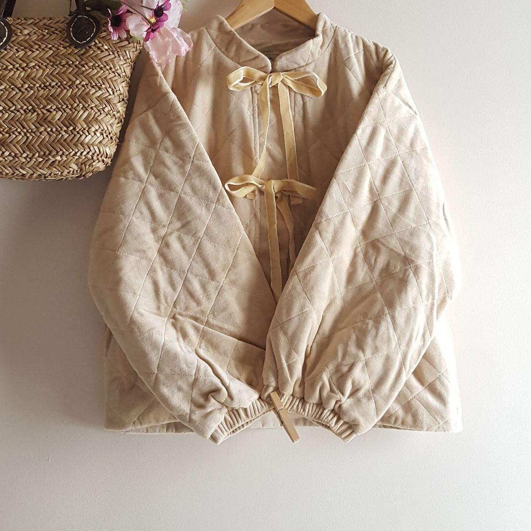 新品　SM2☆ベージュ／ベロア中綿キルトジャケット